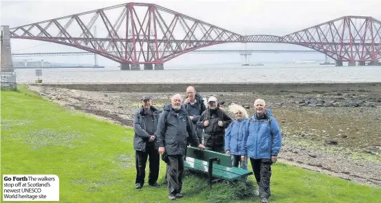  ??  ?? Go Forth The walkers stop off at Scotland’s newest UNESCO World heritage site