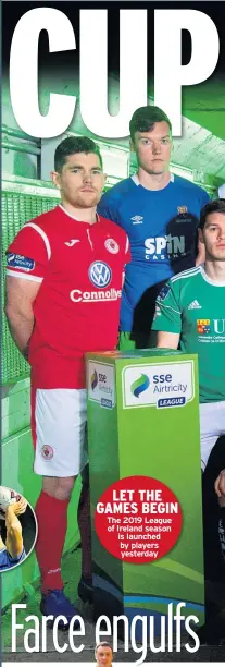  ??  ?? LET THE GAMES BEGIN The 2019 League of Ireland season is launched by players yesterday