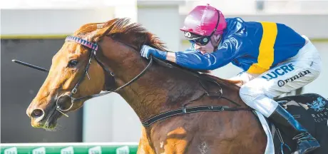  ?? Picture: AAP IMAGE ?? IN FULL FLIGHT: Toowoomba filly Gem Of Scotland races to victory for jockey Jimmy Orman at Doomben in September.