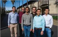  ?? PHOTO COURTESY OF FARRIN ABBOTT ?? Stefano Ermon, left, Peter Attia, Aditya Grover, Muratahan Aykol, Patrick Herring and William Chueh are among researcher­s at Stanford University working on battery science.