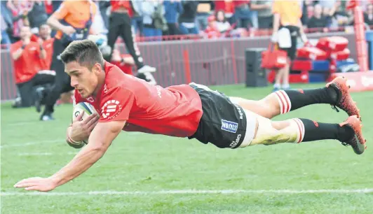  ?? Picture: Gallo Images ?? ANOTHER NAIL. Lions centre Harold Vorster dives over to score a try against the Hurricanes in their Super Rugby semifinal at Ellis Park on Saturday.