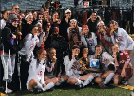  ?? BILL RUDICK/FOR DIGITAL FIRST MEDIA ?? Souderton celebrates its state title win over Pennridge Saturday.