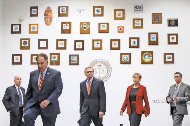  ?? Jae C. Hong / Associated Press ?? District attorneys (from second left) Tony Rackauckas of Orange County, Gregory Totten of Ventura County, Joyce Dudley of Santa Barbara County and Tim Ward of Tulare County filed new charges against DeAngelo.