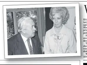  ??  ?? CENTRE OF POWER: Baroness Falkender keeps a close eye on Harold Wilson in 1975 during his second term as prime minister