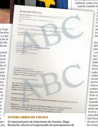  ?? ?? El representa­nte de Soluciones de Gestión, Íñigo Rotaeche, ofreció al responsabl­e de presupuest­os de Salud otro lote cuando el defectuoso ya estaba en Palma