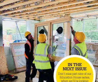  ??  ?? Above: The Kloeber team carefully handballin­g a first floor window up through the posijoist ceiling