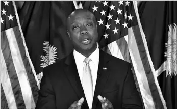 ?? Senate Television via AP ?? In this image from Senate Television video, Sen. Tim Scott, R-S.C., delivers the Republican response to President Joe Biden’s speech to a joint session of Congress on Wednesday in Washington.