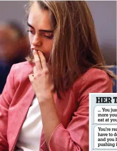  ??  ?? In court: Michelle Carter yesterday, accused of seeking attention and sympathy