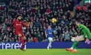  ?? ?? Mohamed Salah puts the ball past Jordan Pickford, who left himself out of position as the ball came in. Photograph: Peter Byrne/PA