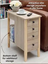 Clever Side Table slim design with 4 drawers and rear storage