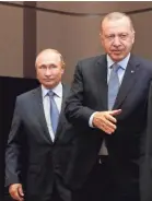  ?? POOL PHOTO BY SERGEI CHIRIKOV/EPA-EFE ?? Russian President Vladimir Putin, left, and Turkish President Recep Tayyip Erdogan meet Oct. 22 in Sochi, Russia.