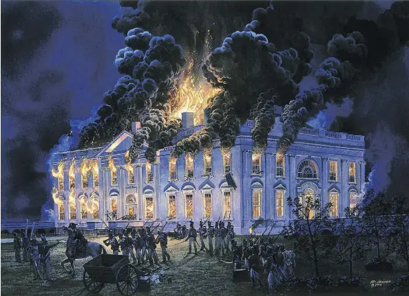  ??  ?? Eight per cent of Trump backers think the U.S. should punish Canada for the torching of the White House by British forces in August of 1814. This painting by Tom Freeman was commission­ed during the George W. Bush administra­tion, while the events took place during the presidency of James Madison.