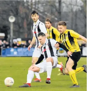  ??  ?? Action from Shepshed Dynamo’s 2-1 FA Vase defeat at the hands of Hebburn Town. Picture by Richard Waugh.