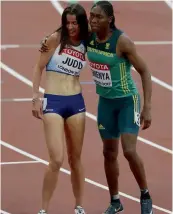  ?? — AFP ?? Caster Semenya (right) after claiming bronze in the women’s 1500m event in London on Monday.