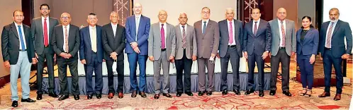  ?? ?? Picture above shows the Executive Committee of the Sri Lanka – Germany Business Council: Standing from left to right: Capt. Roshan Perera, Gayan Maddumarac­hchi, Ranjith Pandithage, Asoka Hettigoda, Mark Francis, Ambassador Holger Seubert, Suren Ediriweera, Sudath Tennakoon, Michael Elias, Neil Umagiliya, Rajieve Fernando, Gerard Victoria, Julianne Boulton and Suranga Ratnayake.