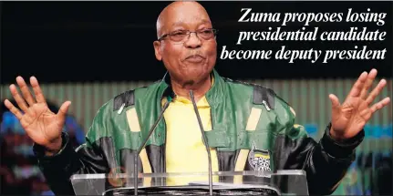  ??  ?? SLATE POLITICS: ANC President Jacob Zuma speaking at the official closing of the ANC’s 5th national Policy Conference at Nasrec Expo Centre, Johannesbu­rg. Picture: Simphiwe Mbokazi