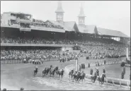  ?? STF ?? FILE - In this June 9, 1945, file photo, Hoop Jr. leads by a length during the 71st running of the Kentucky Derby horse race at Churchill Downs in Louisville, Ky. This year is the first time the Derby won’t be held on the first Saturday in May since 1945, when it was run June 9.