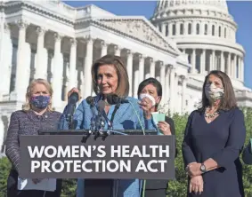  ?? J. SCOTT APPLEWHITE/AP ?? Speaker Nancy Pelosi, D-Calif, leads a news conference before Friday’s House vote on abortion legislatio­n in Washington.