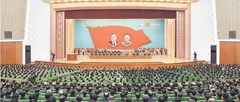  ?? — Reuters photo ?? An overview of a national meeting at the People’s Palace of Culture in Pyongyang in celebratio­n of the 85th founding anniversar­y of the Korean People’s Army (KPA) in this handout photo by North Korea’s Korean Central News Agency (KCNA).