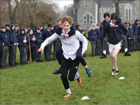  ??  ?? St Brendan’s College students Eoin Moynihan with Matthew Green winners of the final of the Cheltenham Challenge in aid of Kerry Cork Health Link Bus and Cancer Support Group with second Jake Flynn and Karl McCarthy at St Brendan’s College, Killarney on Friday.Photo by Michelle Cooper Galvin