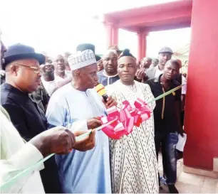  ??  ?? left: Former Bayelsa Acting Governor, Hon. Werinipre Seibarugu, Chairman Board Of Trustee, Senator Abu Ibrahim, and the Senior Special Assistant to the President on National Assembly matters, Senator Eta Ena at the commission­ing of the State...