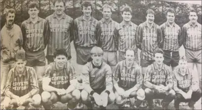  ??  ?? The North End United reserves, beaten by their first team in that historic cup final 30 years ago. Back (from left): Tommy Jones (manager), Paul Kelly, Packie Carthy, Derek Mahoney, Anthony Barnes, Paddy O’Leary, Davy Redmond, Ger Jones, Vinny Lawlor. Front (from left): Paddy Walsh, Pat Hackett, Franny Byrne, Wally Lawlor, Paddy Kearney, Trevor Murphy.