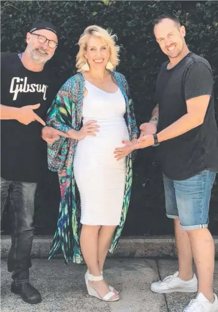  ??  ?? Hot Tomato radio personalit­y Emily Jade O’Keefe with co-hosts Flan and Christo after announcing her pregnancy.