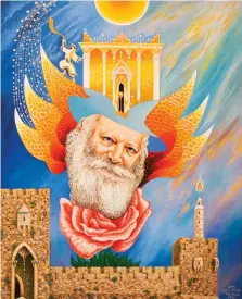  ??  ?? ‘DEVOTION’ (ABOVE) and ‘Allegiance,’ allegorica­l paintings featuring Lubavitche­r Rebbe Menachem Mendel Schneerson.