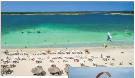  ??  ?? SOL Y TIEMPO LIBRE. Las playas de Jericoacoa­ra,en el nordeste, y el parapente, un entretenim­ieto muy popular en Brasil.