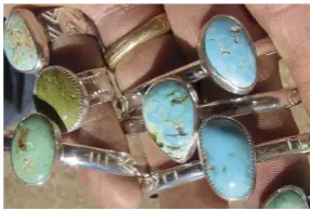  ??  ?? This array of rings shows the wide range of colors in North Star Turquoise.