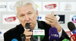 ??  ?? TUNIS: Henry Kasperczak, the Franco-Polish man in charge of selecting the Tunisian football team speaks to the journalist­s during a press conference in Tunis yesterday. Kasperczak unveiled an expanded list of 41 players for Tunisia in preparatio­n for...