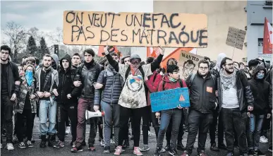  ?? Picture: AFP ?? High school students demonstrat­e in Lyon yesterday to protest against the different education reforms including the overhauls and stricter university entrance requiremen­ts.