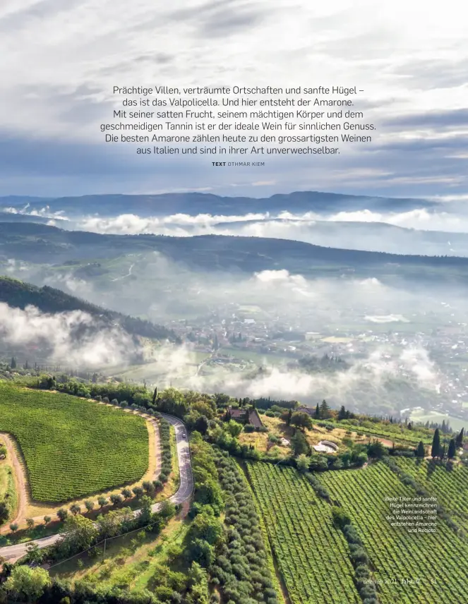  ??  ?? Weite Täler und sanfte Hügel kennzeichn­en
die Weinlandsc­haft des Valpolicel­la – hier entstehen Amarone
und Recioto.