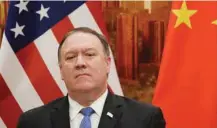  ?? - Reuters file photo ?? ENGROSSED: US Secretary of State Mike Pompeo attends a joint news conference with Chinese Foreign Minister Wang Yi (not pictured) at the Great Hall of the People in Beijing, China.