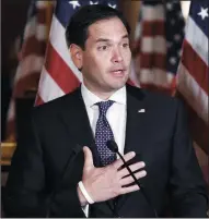  ?? OLIVIER DOULIERY/ABACA PRESS FILE PHOTOGRAPH ?? Sen. Marco Rubio on Capitol Hill in Washington, D.C., on Oct. 25 during a session about the importance of the child tax credit. Rubio told Senate Republican leadership on Thursday that he intends to vote against the massive tax bill barreling through...