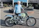  ?? ?? Sammy Miller with Peter Fletcher’s 1961 Royal Enfield factory bikes.