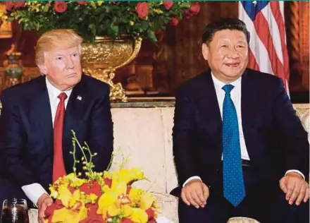  ?? AP PIC ?? US President Donald Trump and Chinese President Xi Jinping at Mar-a-Lago in Palm Beach, Florida, earlier this month.
