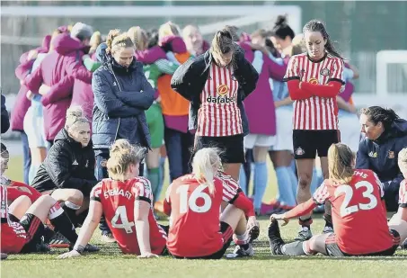  ??  ?? Sunderland Ladies at the end of a game last season.