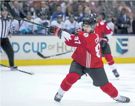  ?? ERNEST DOROSZUK/TORONTO SUN ?? Team Canada captain Sidney Crosby takes a shot against Team Europe during Air Canada Centre in Toronto on Tuesday. the first period of action in Game 1 of the World Cup of Hockey 2016 Final at the