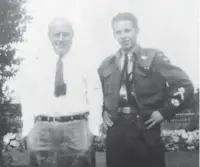  ??  ?? Ralph Herder, left, with son Robert in 1944. Ralph lost two brothers at Beaumont-Hamel and was shot in the ankle.