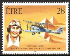  ??  ?? THE FORGOTTEN WOMEN: The stamp commission­ed in 1998 to commemorat­e pioneering aviatrix Mary Heath of Limerick