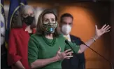  ?? J. SCOTT APPLEWHITE — THE ASSOCIATED PRESS ?? House Speaker Nancy Pelosi, D-Calif., meets with reporters during a news conference at the Capitol in Washington.