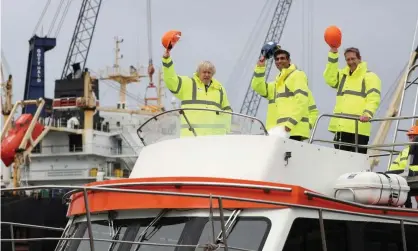  ??  ?? ‘He gets away with things that no other politician would get away with’: Boris Johnson with Rishi Sunak on a visit to Teesside. Photograph: Scott Heppell/PA