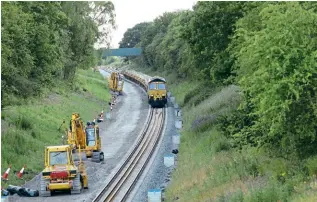  ?? PHIL MARSH ?? Left: Main project funding is now at risk, and while EWR between Oxford and Milton Keynes is going ahead, there is doubt over the scale of upgrades between Bletchley and Bedford, and even more so over reopening beyond Bedford to Cambridge. This was the scene of newly-laid track five miles west of Bletchley on July 5 as No. 66501 headed the first train there since May 1993, when the section between Claydon and Bletchley was mothballed.