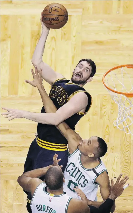  ?? — AP FILES ?? After finishing off the Celtics, Kevin Love and the Cavaliers will get their much-anticipate­d third straight NBA final meeting with the Golden State Warriors, who are heavily favoured this year.