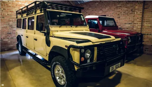  ??  ?? 06 01 Just one half of Nekkies’ very neat Land Rover collection. From left to right: the 1996 Camel Trophy Discovery, 2005 G4 Challenge Discovery and 2016 Land Rover Heritage Edition finished in Grasmere Green Heritage metallic paint. 02&05 The 2,8-litre BMW engine and front of the 2010 Defender 90. 03 The dark brown Defender 110 from 2013. 04 The face of the original Series I, this being a 1956 model. 06 The rare six-door 2002 Defender TD5 147.