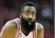  ??  ?? HOUSTON: Houston Rockets guard James Harden looks up at the scoreboard during the second half in Game 3 of an NBA basketball second-round playoff series against the San Antonio Spurs. — AP