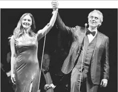  ??  ?? Katharine McPhee and Andrea Bocelli perform at Madison Square Garden on Thursday in New York City. — AFP photo