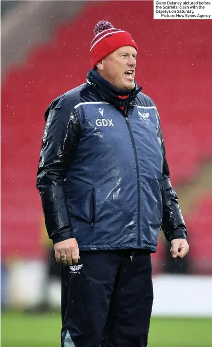  ??  ?? Glenn Delaney pictured before the Scarlets’ clash with the Ospreys on Saturday.
Picture: Huw Evans Agency