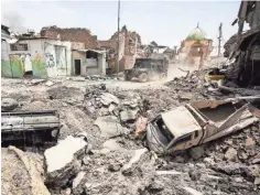  ?? GETTY IMAGES ?? This photo taken Sunday shows the damage done around the Al-Nuri Mosque in Mosul’s Old City.